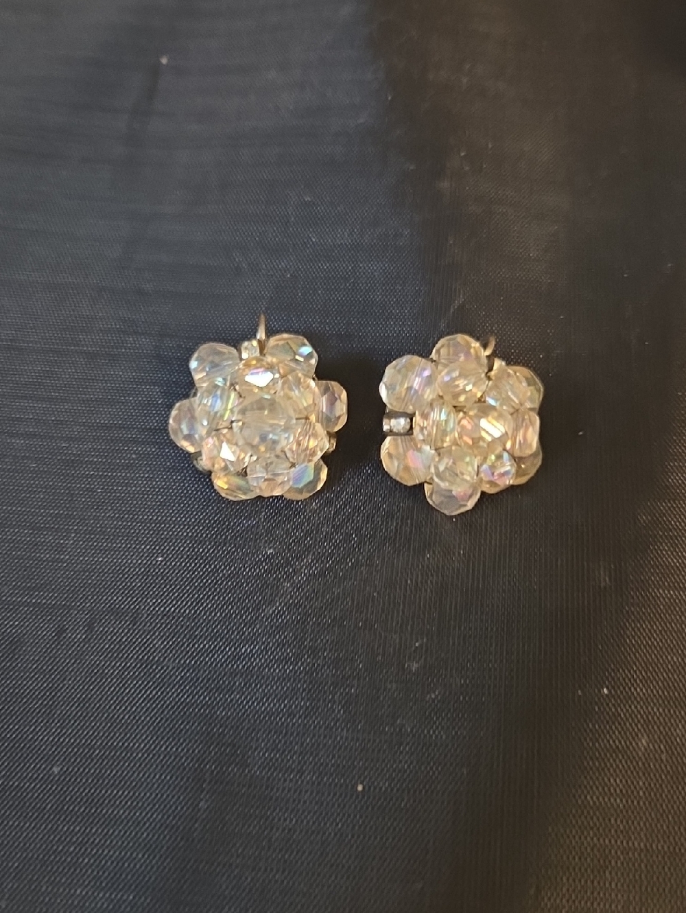 Vitage Crystal Cluster Clip-On Earrings - Iridescent